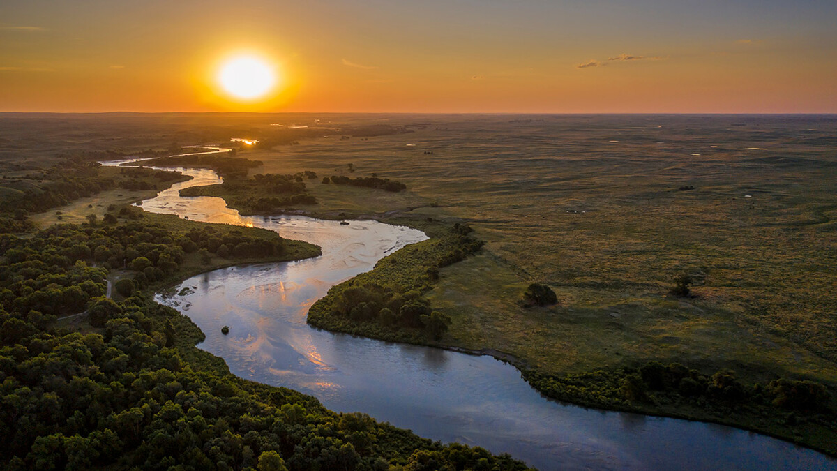 River with low sun